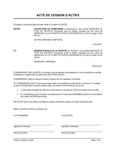 Acte De Cession Dactifs Modèles And Exemples Pdf