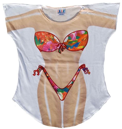 Tropical Hawaiian Floral Swimsuit Bathing Suit Bikini Cover Up Sleep T Shirt Tee Laimprints
