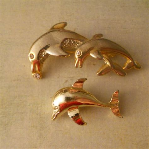 Dolphin Brooch Pins Pair Of Dolphins Brooch With Rhinestones And Single