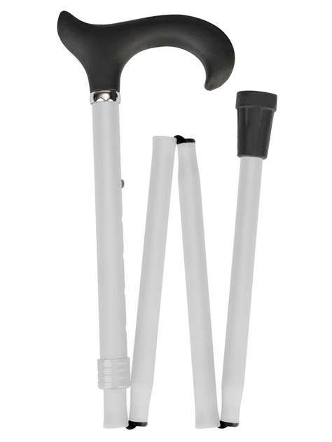 Foldable Light Metal Walking Stick In White With Derby Grip 100 Kg