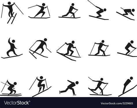 Black Skiing Stick Figure Icons Set Royalty Free Vector