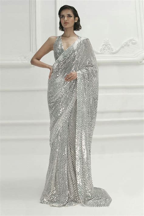 Buy Sequin Embroidered Saree With Blouse By Manish Malhotra At Aza