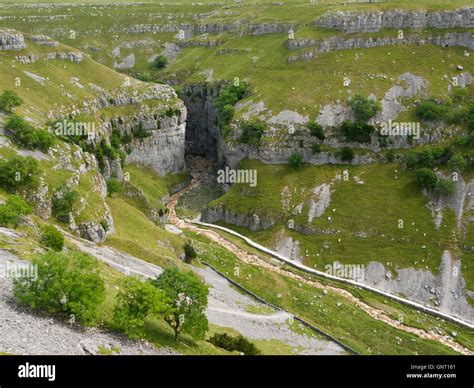 View Into Gordale Scar A Limestone Gorge Near Malham In The Yorkshire