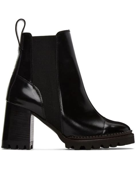 See By Chloé Black Leather Mallory Heeled Boots Lyst