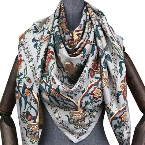 130130cm Fashion Scarf Women Large Silk Shawl Floral Print Stole