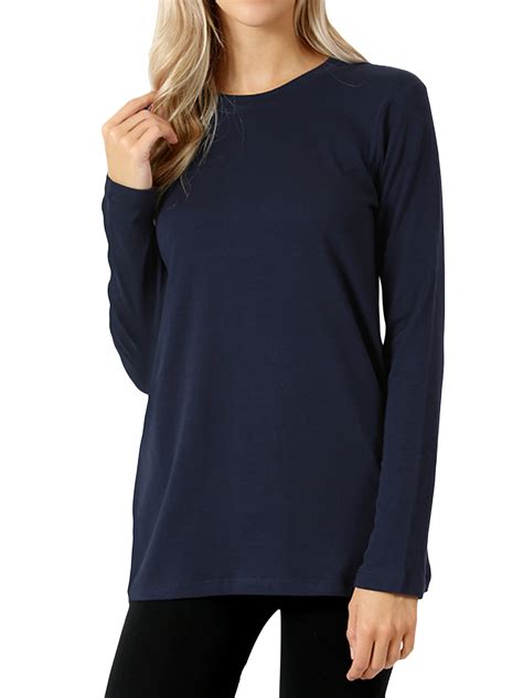 Zenana Women Plus Basic Round Crew Neck Long Sleeve Stretch Cotton