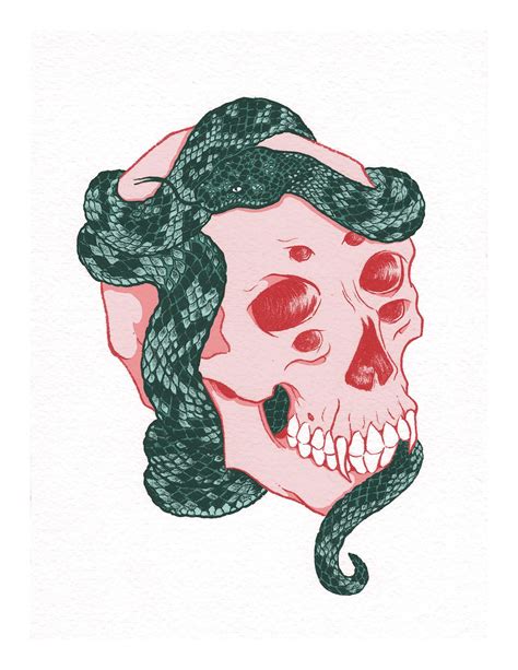 Envy Skull And Snake Illustration Art Print Etsy