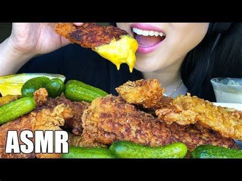 ASMR KFC NASHVILLE HOT CHEESY FRIED CHICKEN PICKLES MUKBANG No