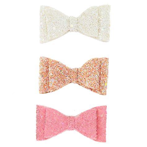 Claires Club Glitter Bow Hair Clips Pink 3 Pack Glitter Bow Bow
