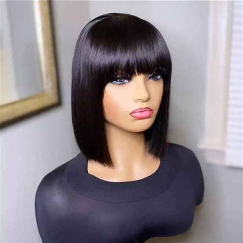 peruvian straight human hair bob wig with bangs 12inches condition is new with tags dispatched