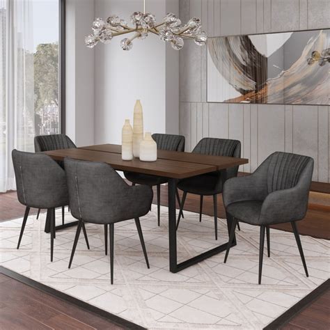 Find the dining room table and chair set that fits both your lifestyle and budget. Shop WYNDENHALL Cadence Mid Century Modern V 7 Pc Dining Set with 6 Upholstered Dining Chairs ...