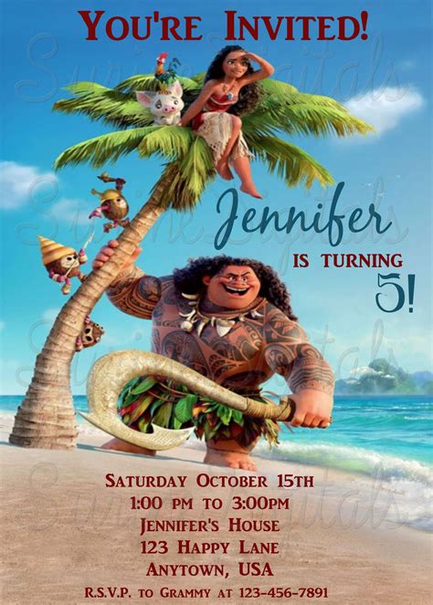 Moana Birthday Party Invitation Disney Movie Party Invite Moana