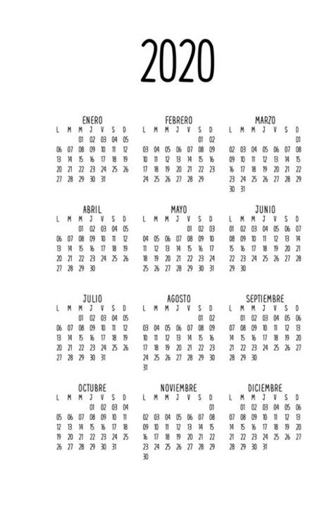 Calendario 2020 Para Imprimir Anual Y Mensual Información Imágenes