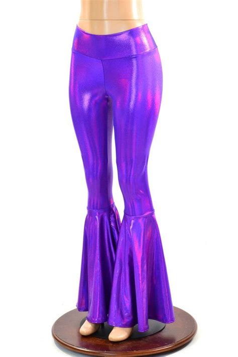 Grape Purple Holographic Bell Bottom Flares Leggings With High Etsy