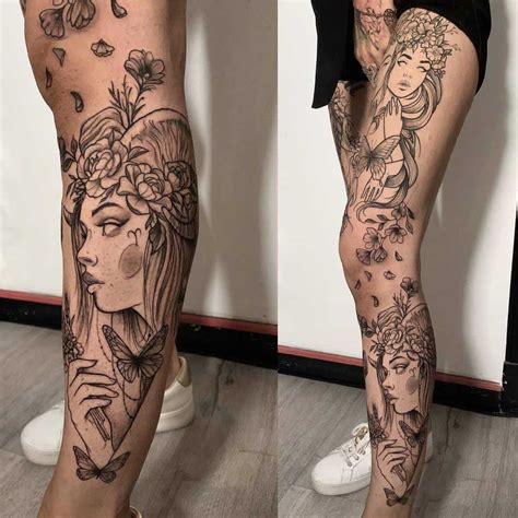Full Leg Sleeve Realistic Chicano Leg Sleeve Tattoo Leg Tattoos Women Black And Grey Tattoos