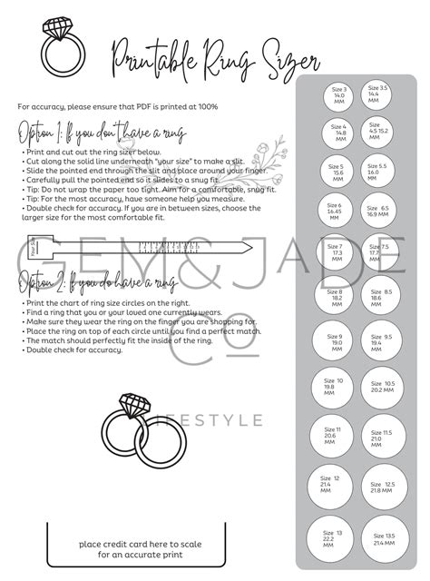 Printable Ring Sizer Ring Size Chart Measure Ring Size Sizing Guide