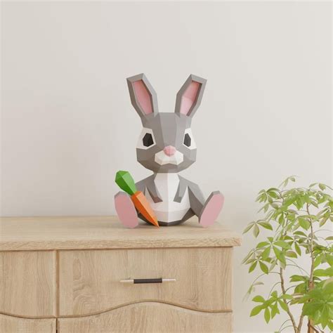 Bunny Papercraft 3d Diy Low Poly Paper Crafts Easter Rabbit Decor Model
