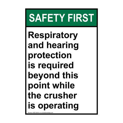 Vertical Respiratory And Hearing Protection Sign Ansi Safety First