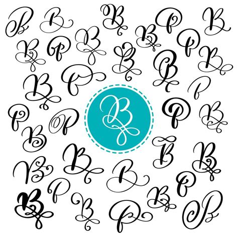 Set Of Hand Drawn Vector Calligraphy Letter B Script Font Isolated