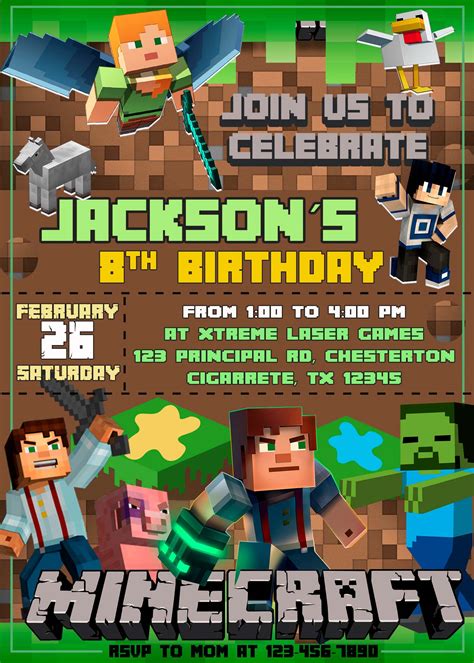 Minecraft Birthday Party Invitation Amazing Designs Us