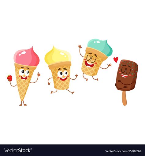 Funny Ice Cream Characters Cones Popsicles Vector Image