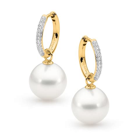 Pave Diamond Huggie And Detachable Pearl Earrings Allure South Sea Pearls