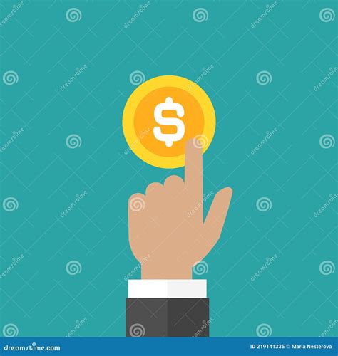 Hand With Gold Dollar Coin Hand Pointing Vector Flat Illustration On