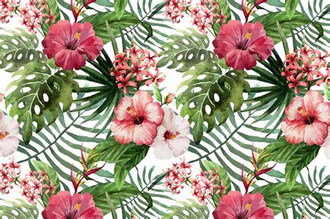 Set Of Tropical Floral Patterns Tropical Floral Pattern Watercolor
