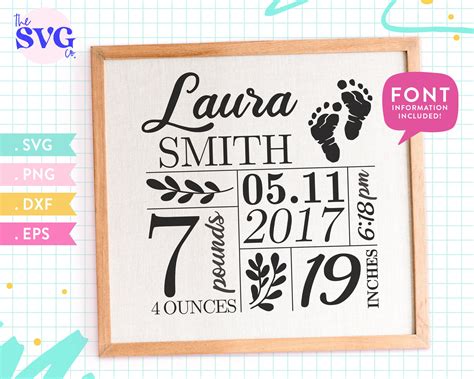 Baby Stats Svg Birth Stats Template New Baby Svg Birth Template Cutting