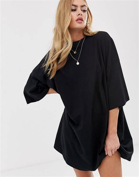Asos Design Oversized T Shirt Dress In Black Modesens Oversized T