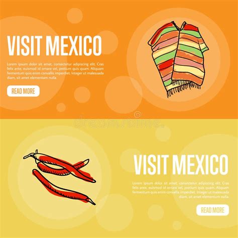 Mexico Touristic Isometric Banners Set Stock Vector Illustration Of