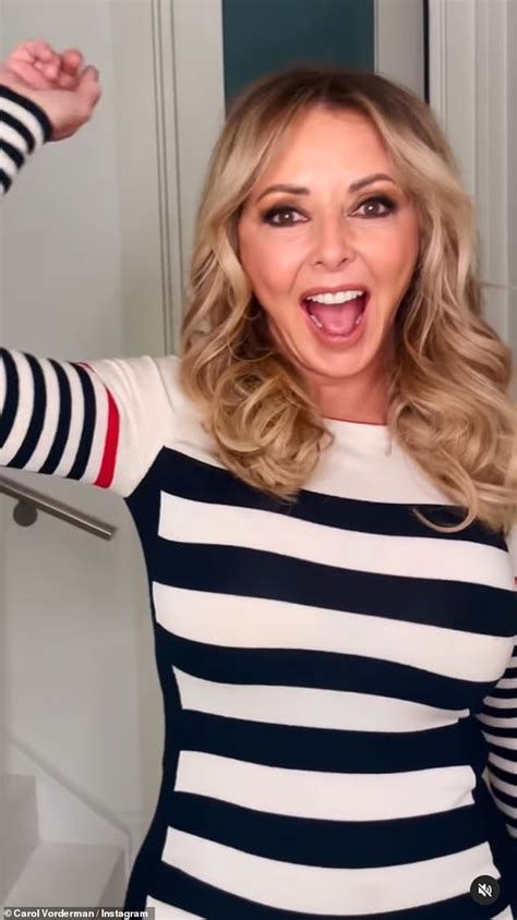 carol vorderman shows off her sensational figure in a busty white striped dress daily mail online