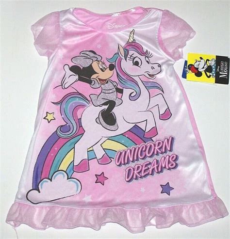 Nwt New Disney Minnie Mouse Unicorn Dreams Nightgown Pajamas Ss Silky