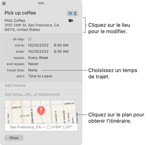 Ajouter Un Lieu Et Un Temps De Trajet à Des évènements Dans Calendrier Sur Mac Assistance