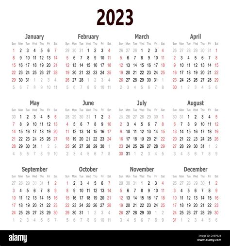 2023 Calendar Vector Illustration 2023 Calendar Template Simple