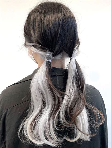 Long Black Waves With White Underneath Pigtails Hair Inspo Color Cool