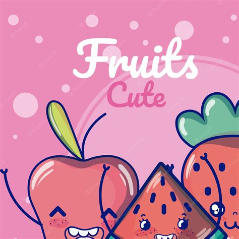 Lindos Dibujos Animados De Frutas Vector Premium