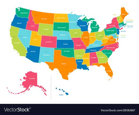 United States Bright Colors Political Map Vector Image