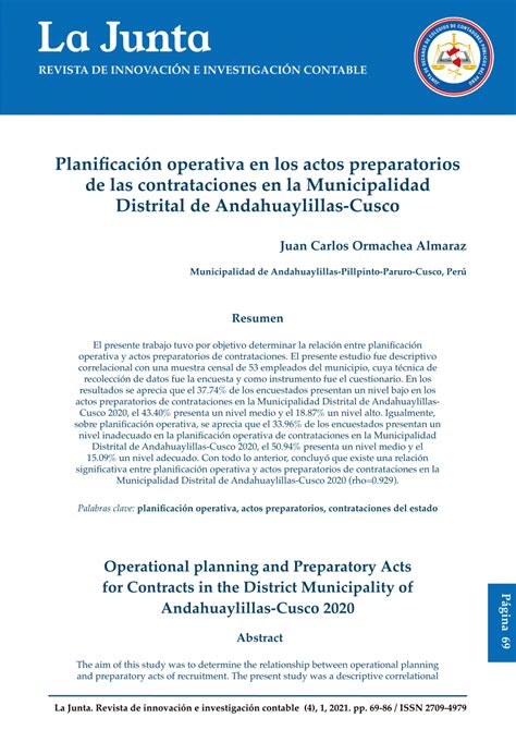 Pdf Planificación Operativa En Los Actos Preparatorios De Las