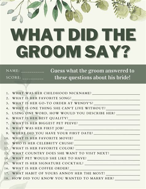 87 what did the groom say game and questions free templates