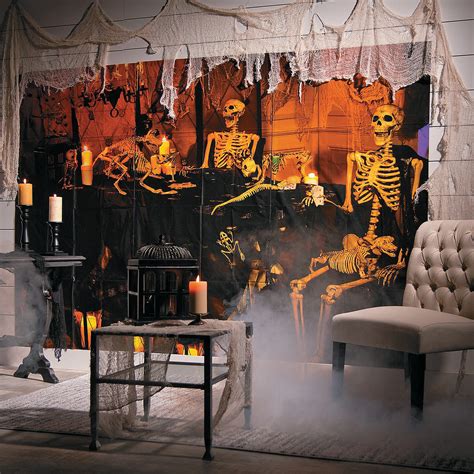 Haunted Skeleton Banquet Backdrop Halloween Decoration Party Decor