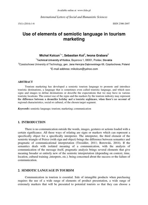 Use Of Elements Of Semiotic Language In Tourism Marketing By Ryan Elias