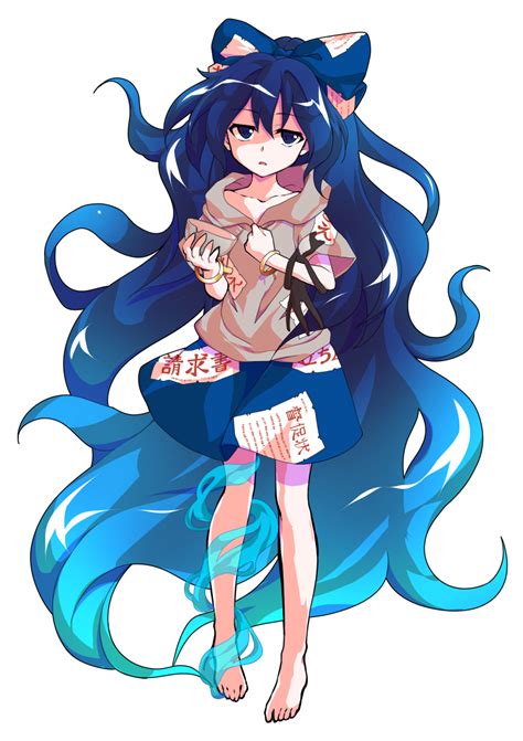 Safebooru 1girl Antinomy Of Common Flowers Barefoot Blue Bow Blue Eyes Blue Hair Blue Skirt