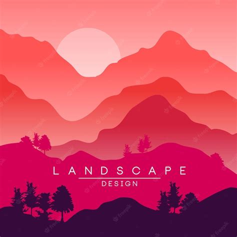 Premium Vector Beautiful Peaceful Landscape Red And Pink Mountain