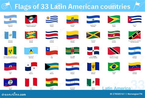 Fluttering World Flag Icons Set Of 33 Latin American Countries Stock