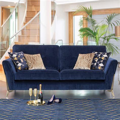 Ascalon Navy Blue Velvet Grand Sofa