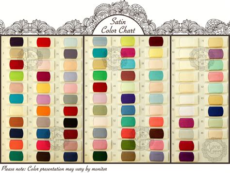 Lacemarry Color Charts Of Satin Chiffon Taffeta And Strength Satin