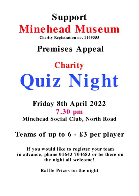 Charity Quizzes Minehead And District Quiz League