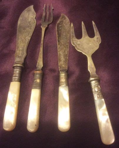 Lot Antique Silver Plate Epns Carved Mother Of Pearl Cutlery Knife Fork