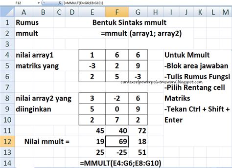 Cara Perkalian Matriks Rumus Perkalian Matriks Ms Excel Tips